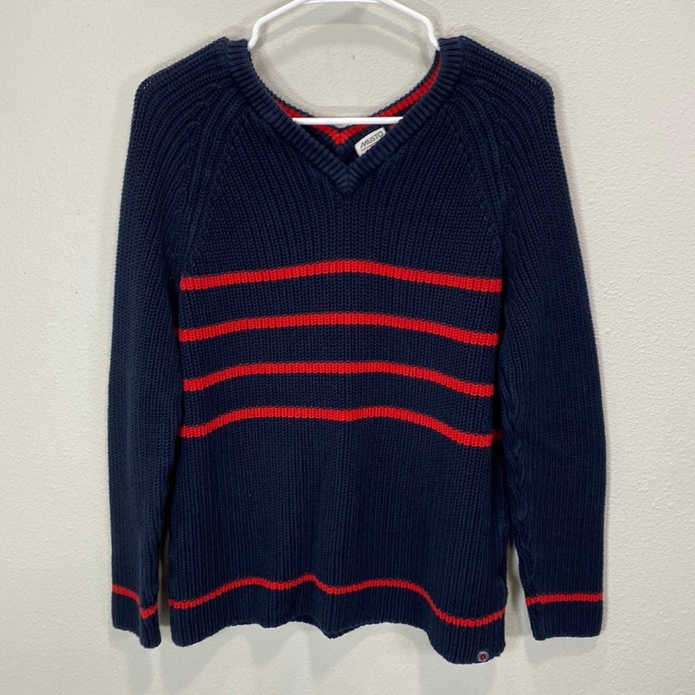 Musto‎ sail knit jumper sweater navy red v neck